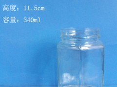 徐州玻璃厂生产340ml六棱蜂蜜玻璃瓶果酱玻璃瓶