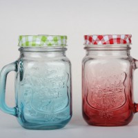 徐州生产梅森玻璃把子杯喷涂玻璃果汁杯批发